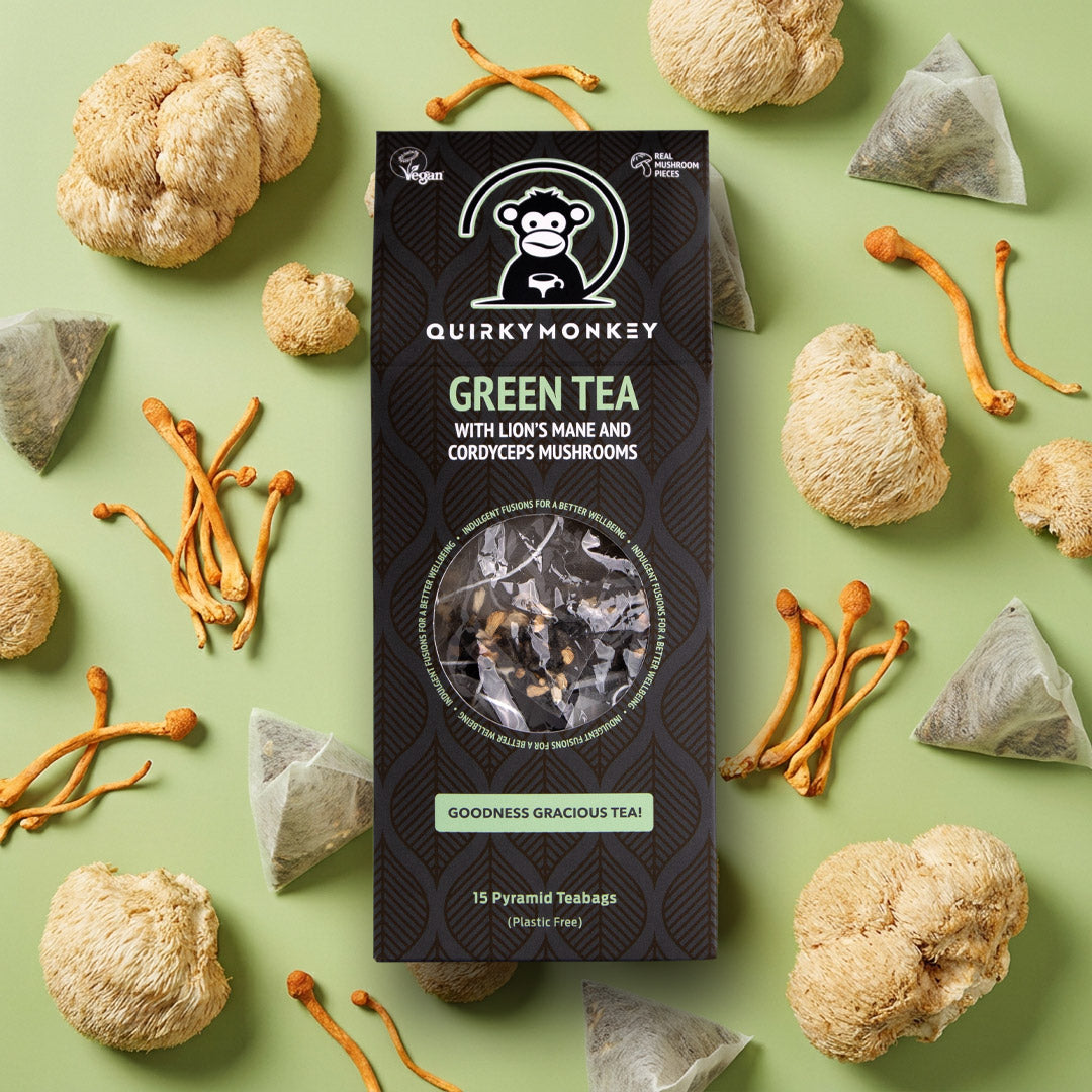 Green Tea with Lion's Mane & Cordyceps Mushroom -15 x Pyramid Teabags (Goodness Gracious Tea!)