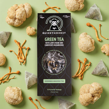 Green Tea with Lion's Mane & Cordyceps Mushroom -15 x Pyramid Teabags (Goodness Gracious Tea!)