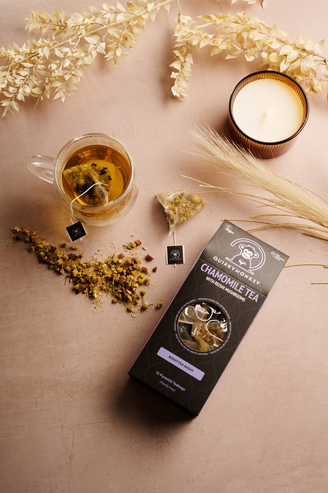 Quirky Monkey Chamomile Tea with Reishi Mushroom ( Night-Tea Night) 15 x Pyramid Teabags