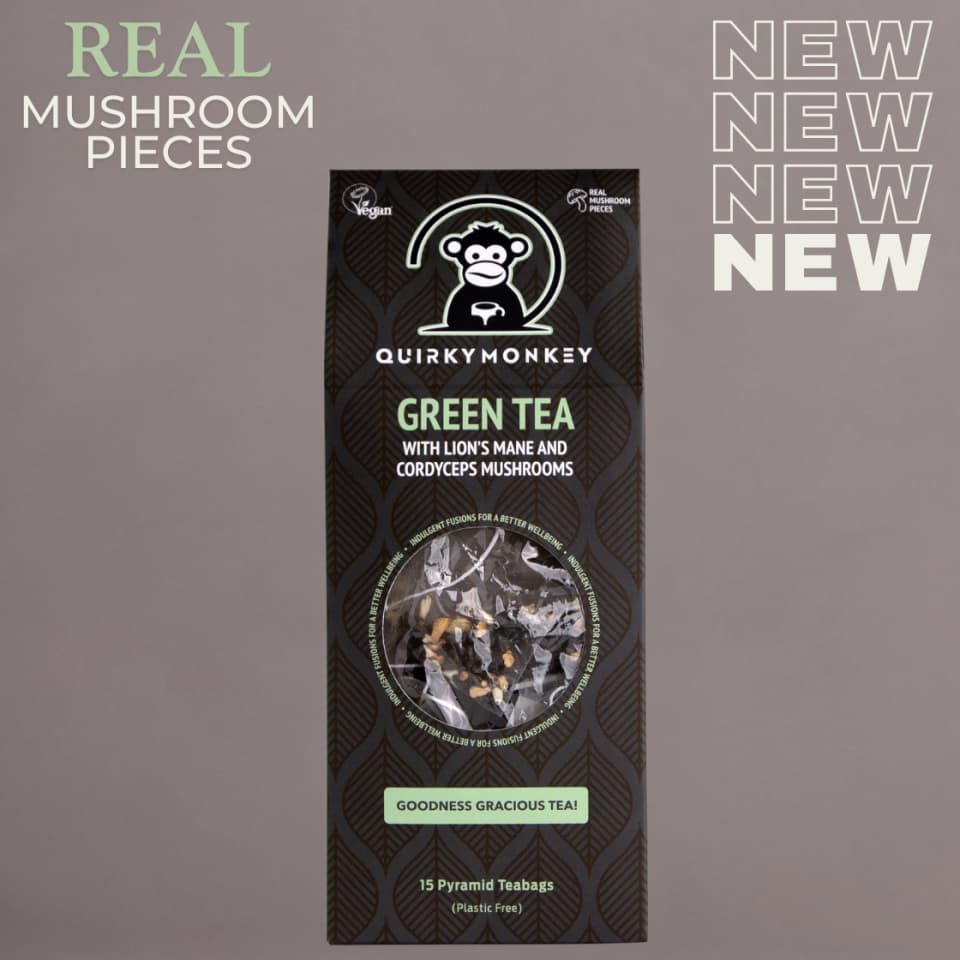 Quirky Monkey Green Tea with Lion’s Mane & Cordyceps Mushroom ( Goodness Gracious Tea!) 15 x Pyramid Teabags