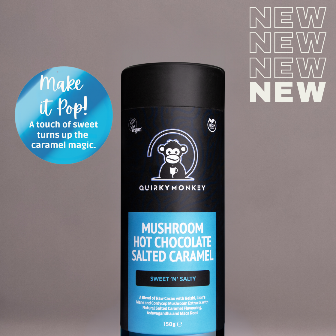 Quirky Monkey Salted Caramel Mushroom Hot Chocolate (Sweet ‘N’ Salty) 150g